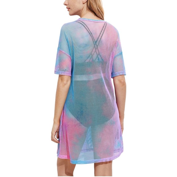 Short Sleeve See Through Sheer Mesh Short Dress - Picture 2 of 5